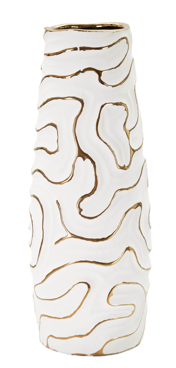 Vaza Lia, Mauro Ferretti, 14.5x14.5x39.5 cm, ceramica, alb/auriu - imagine 7